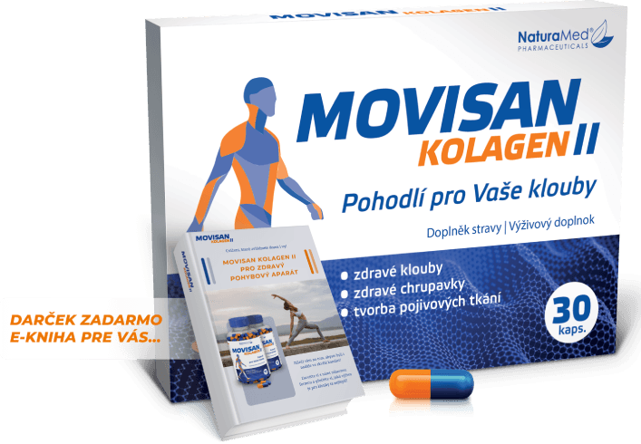 Obrázok balenia doplnku stravy Movisan Kolagen II obsahujúceho 60 kapsúl.